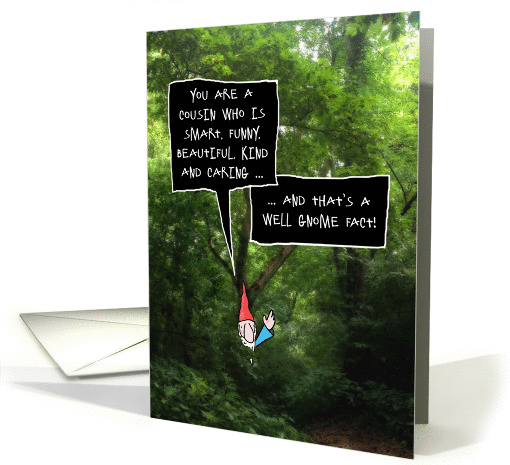 Female Cousin Birthday, Humorous Gnome in Forest card (1328908)
