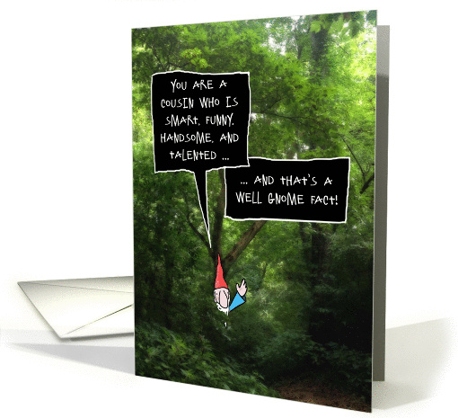Male Cousin Birthday, Humorous Gnome in Forest card (1328958)