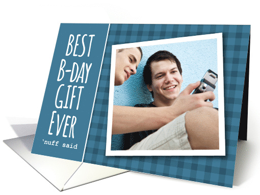 Best B-day Gift Ever, Blue Customizable Photo Thank You card (1333282)