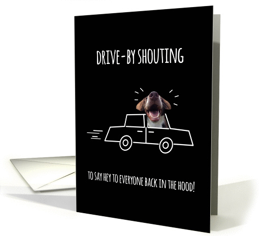 Humorous Thinking of You, Drive-by Shouting Card, Blank Inside card