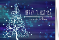 Merry Christmas Niece, Swirled Tree & Bokeh Lights card