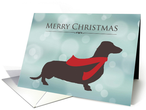 Merry Christmas, Dachshund in Red Scarf, Bokeh Effect card (1401356)