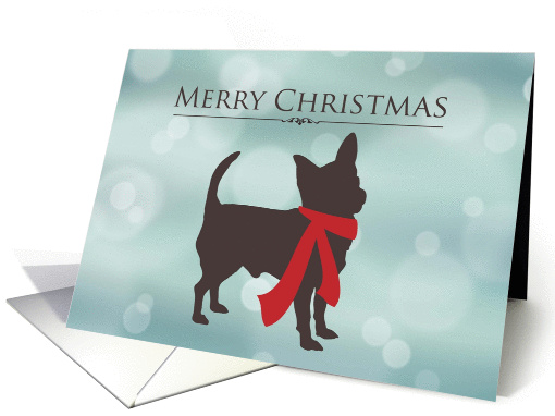 Merry Christmas, Chihuahua in Red Scarf, Bokeh Effect card (1401364)