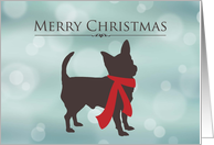 Merry Christmas, Chihuahua in Red Scarf, Bokeh Effect card
