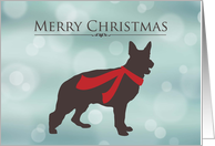 Merry Christmas, German Shepherd in Red Scarf, Bokeh Effect card