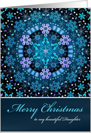 Merry Christmas Daughter, Blue Boho Snowflake Design. card