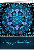 Happy Birthday, Blue Boho Snowflake Design. card