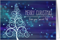 Merry Christmas from Secret Pal, Swirled Tree & Bokeh Lights card