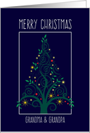Merry Christmas Grandma & Grandpa, Colorful Tree Swirls card