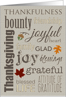 Thanksgiving Word Collage with Leaves, Acorns and Burlap card