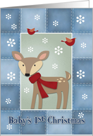 Baby’s First Christmas, Whimsical Deer Patchwork Quilt card