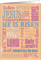 Easter Christian Word Collage, Pastel Spring Colors card