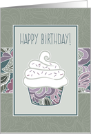 Happy Birthday Cupcake in Sage & Blush Abstract Garden Pattern card