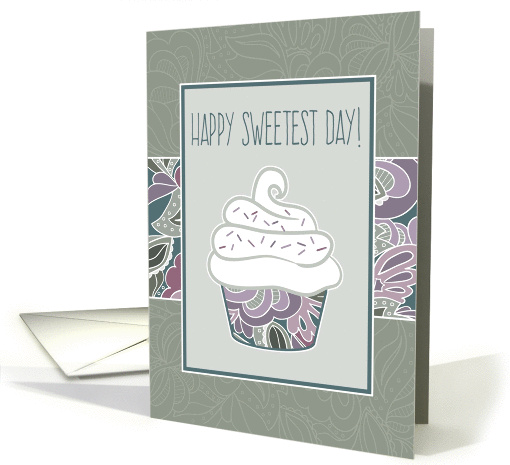 Sweetest Day, Cupcake in Sage & Blush Abstract Garden Pattern card