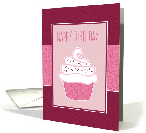 Happy Birthday Cupcake in Pink Leafy Pattern card (1415310)