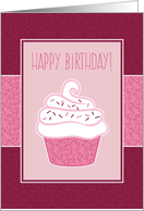 Happy Birthday Cupcake in Pink Leafy Pattern card