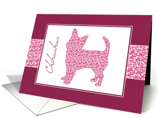 Chihuahua in Pink Leafy Pattern, Blank Note card (1415316)