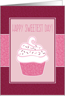 Sweetest Day Cupcake in Pink Leafy Pattern card