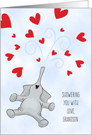 Grandson Valentine’s Day Elephant, Showering You with Love card