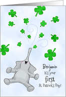 Custom Name Baby’s First St. Patrick’s Day, Elephant & Shamrocks card