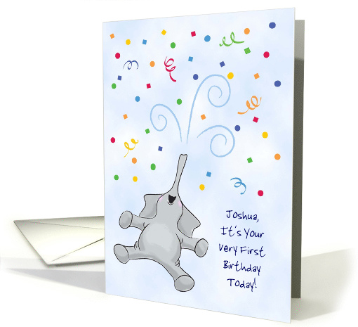 Custom Name First Birthday with Joyful Elephant card (1421624)