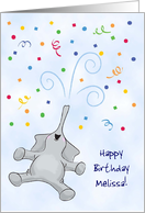 Custom Name Birthday with Joyful Elephant card