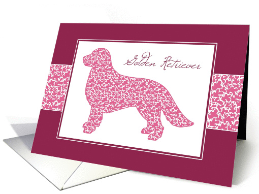 Golden Retriever in Pink Leafy Pattern, Blank Note card (1422098)