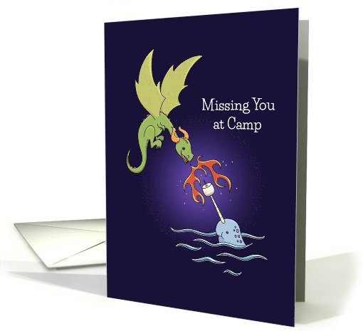 Missing You at Camp, Dragon & Narwhal Marshmallow Roast card (1559150)