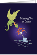 Missing You at Camp, Dragon & Narwhal Marshmallow Roast card