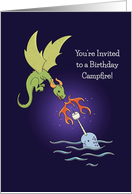 Birthday Campfire Invitation, Dragon & Narwhal Marshmallow Roast card