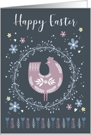 Happy Easter, Folk Art Floral Pattern and Spring Chicken card