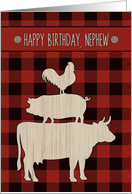 Birthday for Nephew with Red Buffalo Plaid and Farm Animals card
