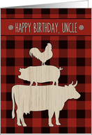 Birthday for Uncle with Red Buffalo Plaid and Farm Animals card