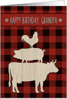 Birthday for Grandpa with Red Buffalo Plaid and Farm Animals card
