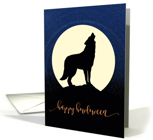 Happy Howloween, Baying Wolf with Full Moon Halloween card (1654354)