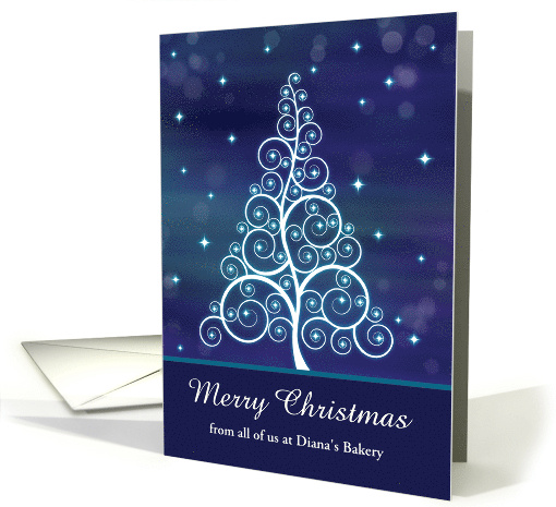 Personalize Business Name Bokeh Swirled Holiday Christmas Tree card