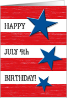 Birthday on July 4th Stars & Stripes with Red Distressed Wood Effect card