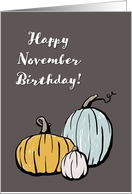 Happy November Birthday Cute Illustrated Pumpkins card