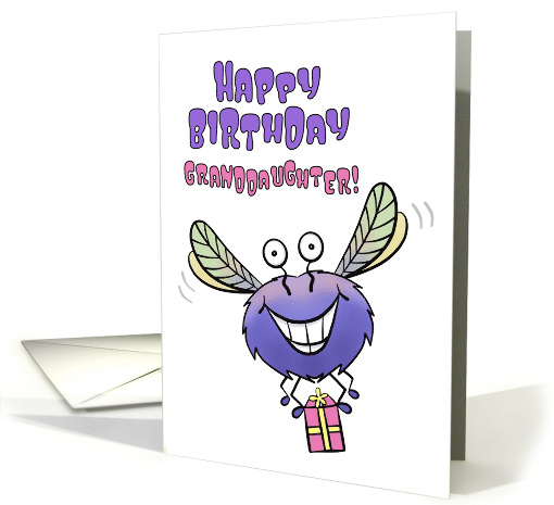 Happy Birthday Granddaughter Cute Flying Monster with Gift card