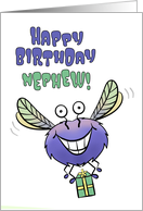 Happy Birthday Nephew Cute Flying Monster with Gift card