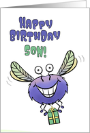 Happy Birthday Son Cute Flying Monster with Gift card