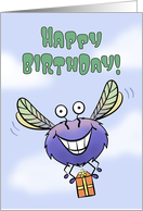 Happy Birthday Cute Flying Monster with Gift card