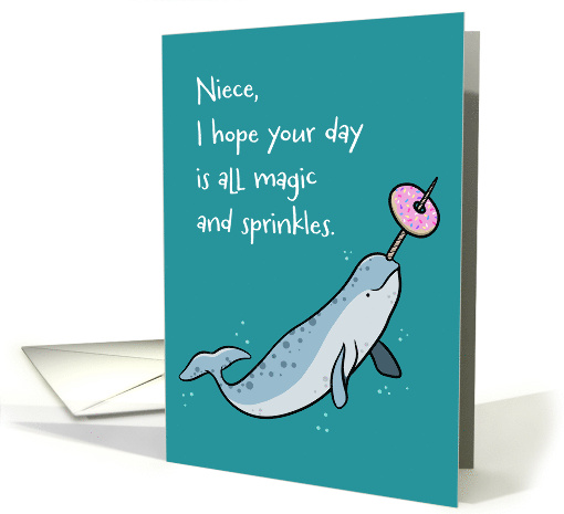 Niece Birthday with Cute Narwhal and Sprinkle Donut card (1737676)