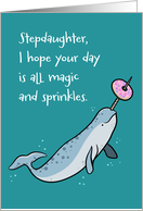 Stepdaughter Birthday with Cute Narwhal and Sprinkle Donut card