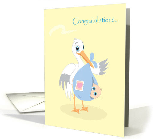 Congratulations, Baby Boy, You've Got Male, Stork with Baby card