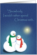 Christmas Snowman and Snow Woman with Scarf, Love, Romance card