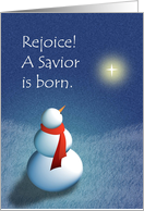 Christmas, Rejoice! A Savior Is Born, Snowman Gazing At Star card