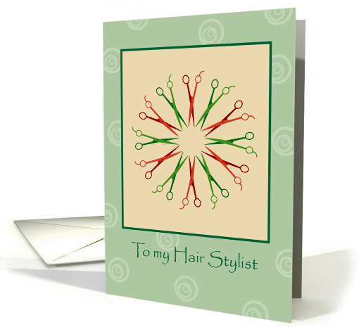 Merry Christmas to My Hair Stylist, Red Green Shears Wreath card