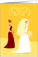 Be my Bridesmaid, Red Dress, Daisies, Yellow Flourish card