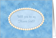 Will You Be My Flower Girl? Pearls on Blue Parchment and Swirls card